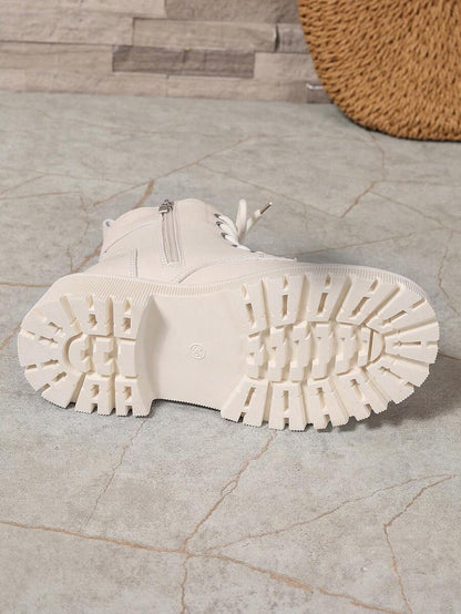 2026 Spring/Autumn/Winter New Women's Shoes, Winter Warm Women's Boots, Fashion Versatile Casual Women's Shoes, Black/White Ankle Boots With Lace-Up And Side Zipper, Flat Women's Boots, Women's Ankle Boots And Ankle Boots, Women's Fashion Boots, College S Mensa