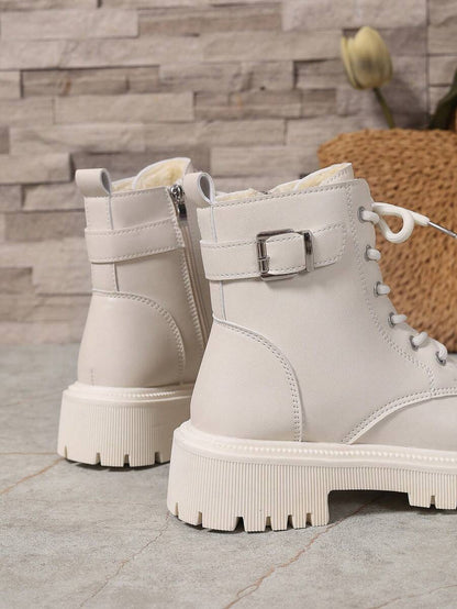 2026 Spring/Autumn/Winter New Women's Shoes, Winter Warm Women's Boots, Fashion Versatile Casual Women's Shoes, Black/White Ankle Boots With Lace-Up And Side Zipper, Flat Women's Boots, Women's Ankle Boots And Ankle Boots, Women's Fashion Boots, College S Mensa