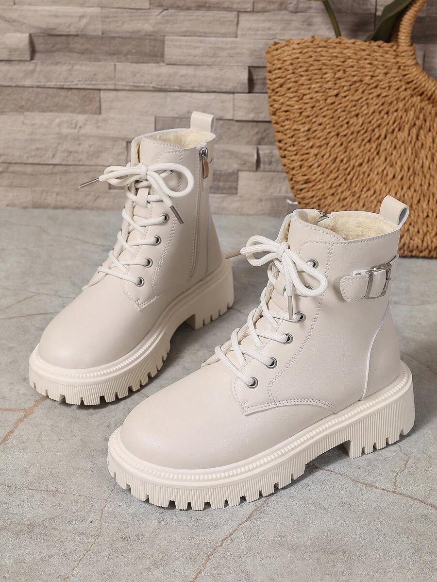 2026 Spring/Autumn/Winter New Women's Shoes, Winter Warm Women's Boots, Fashion Versatile Casual Women's Shoes, Black/White Ankle Boots With Lace-Up And Side Zipper, Flat Women's Boots, Women's Ankle Boots And Ankle Boots, Women's Fashion Boots, College S Mensa