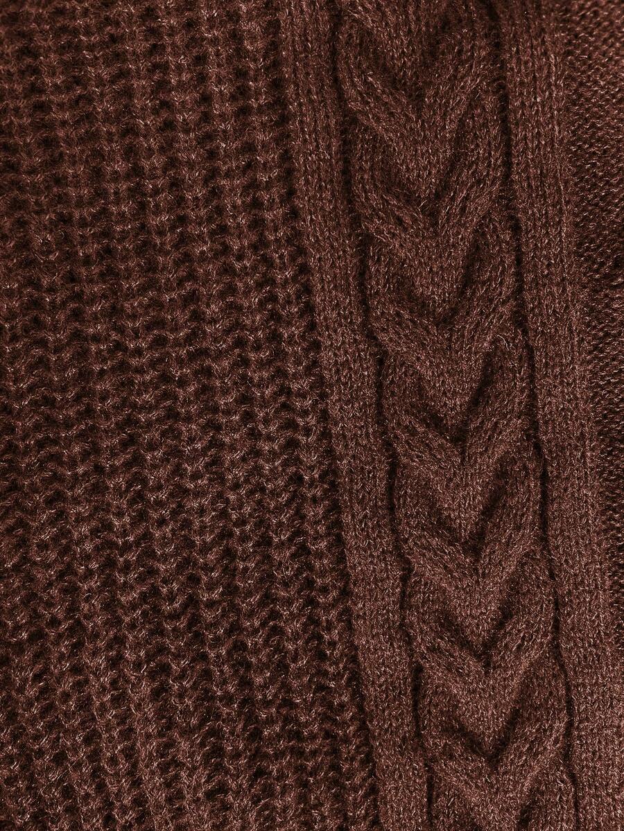 Adele Cable Knit Mock Neck Long Sleeve Mini Sweater Dress - Coffee Brown