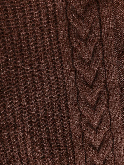 Adele Cable Knit Mock Neck Long Sleeve Mini Sweater Dress - Coffee Brown