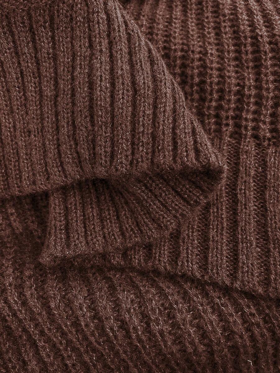 Adele Cable Knit Mock Neck Long Sleeve Mini Sweater Dress - Coffee Brown