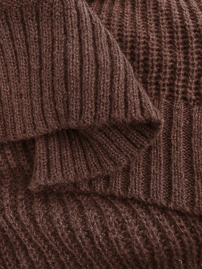 Adele Cable Knit Mock Neck Long Sleeve Mini Sweater Dress - Coffee Brown