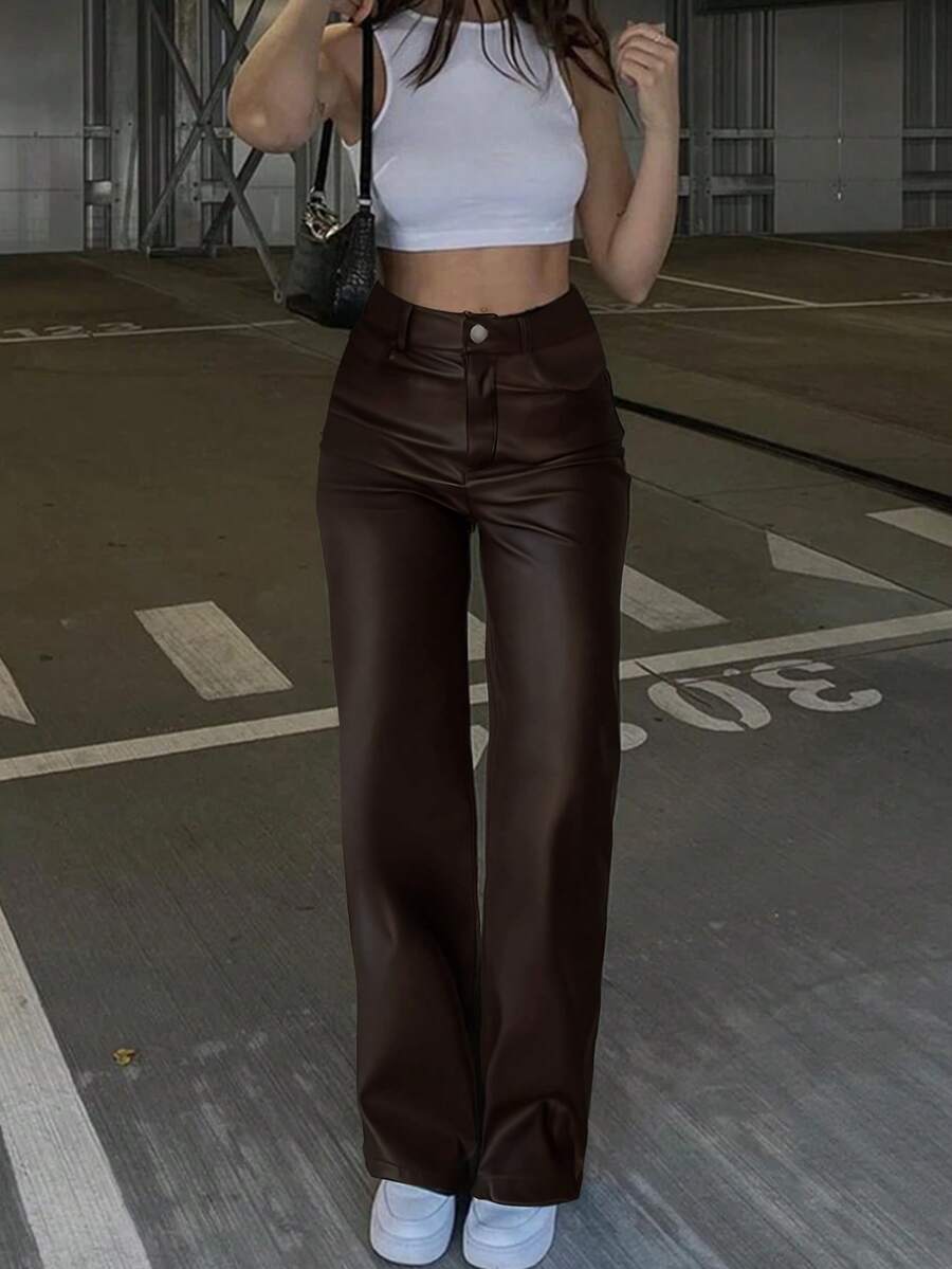 Durango High Waist Faux Leather Straight Leg Pants