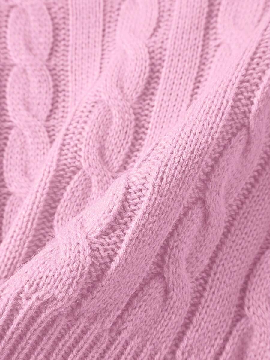 Oriana Cropped Cable Knit Sweater with Crew Neck - Baby Pink