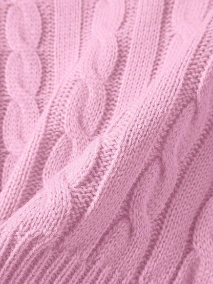 Oriana Cropped Cable Knit Sweater with Crew Neck - Baby Pink