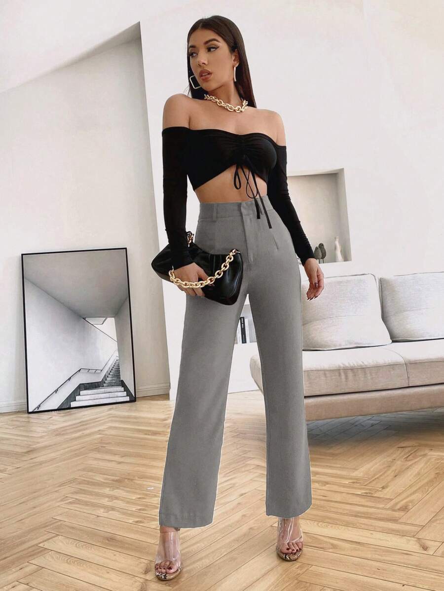 Women's High Waisted Flare Trousers, Tailored Dress Pants for Work Office - Black