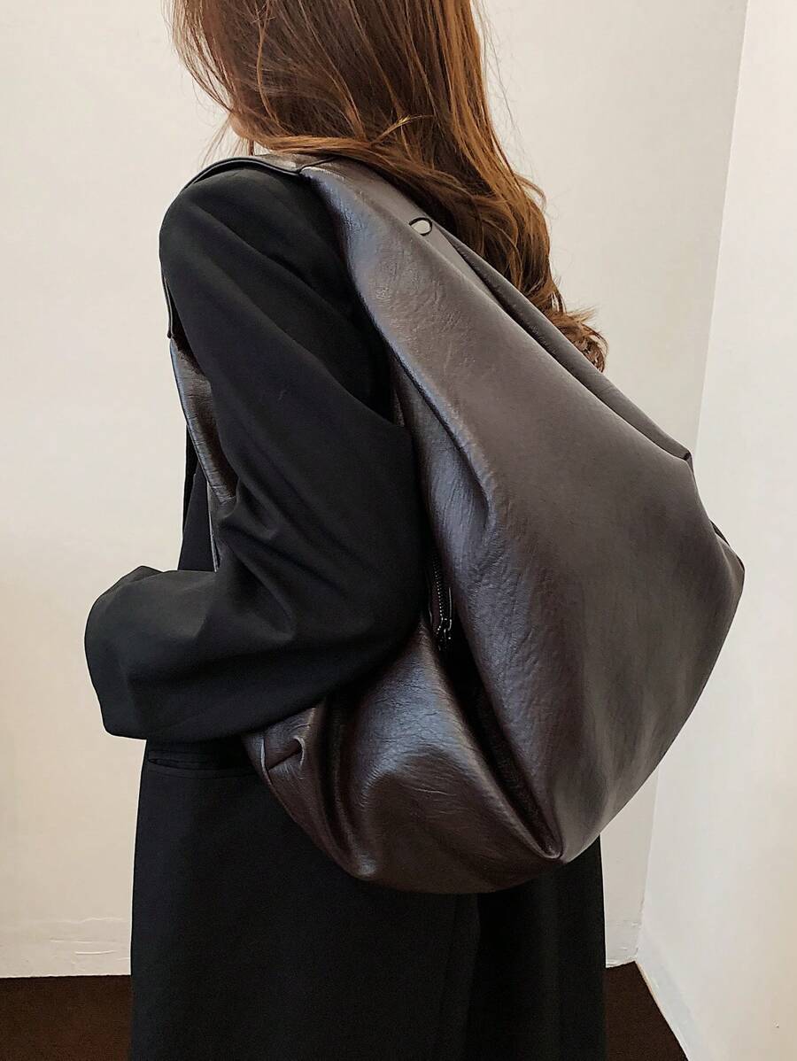 Women's Slouchy Hobo Shoulder Bag, Faux Suede Zip Top Purse for Everyday and Travel