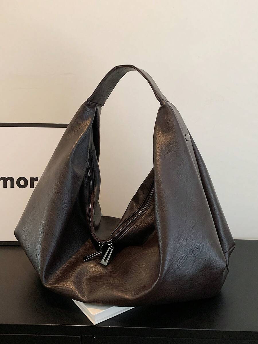 Women's Slouchy Hobo Shoulder Bag, Faux Suede Zip Top Purse for Everyday and Travel