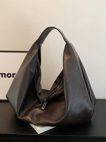 Women's Slouchy Hobo Shoulder Bag, Faux Suede Zip Top Purse for Everyday and Travel