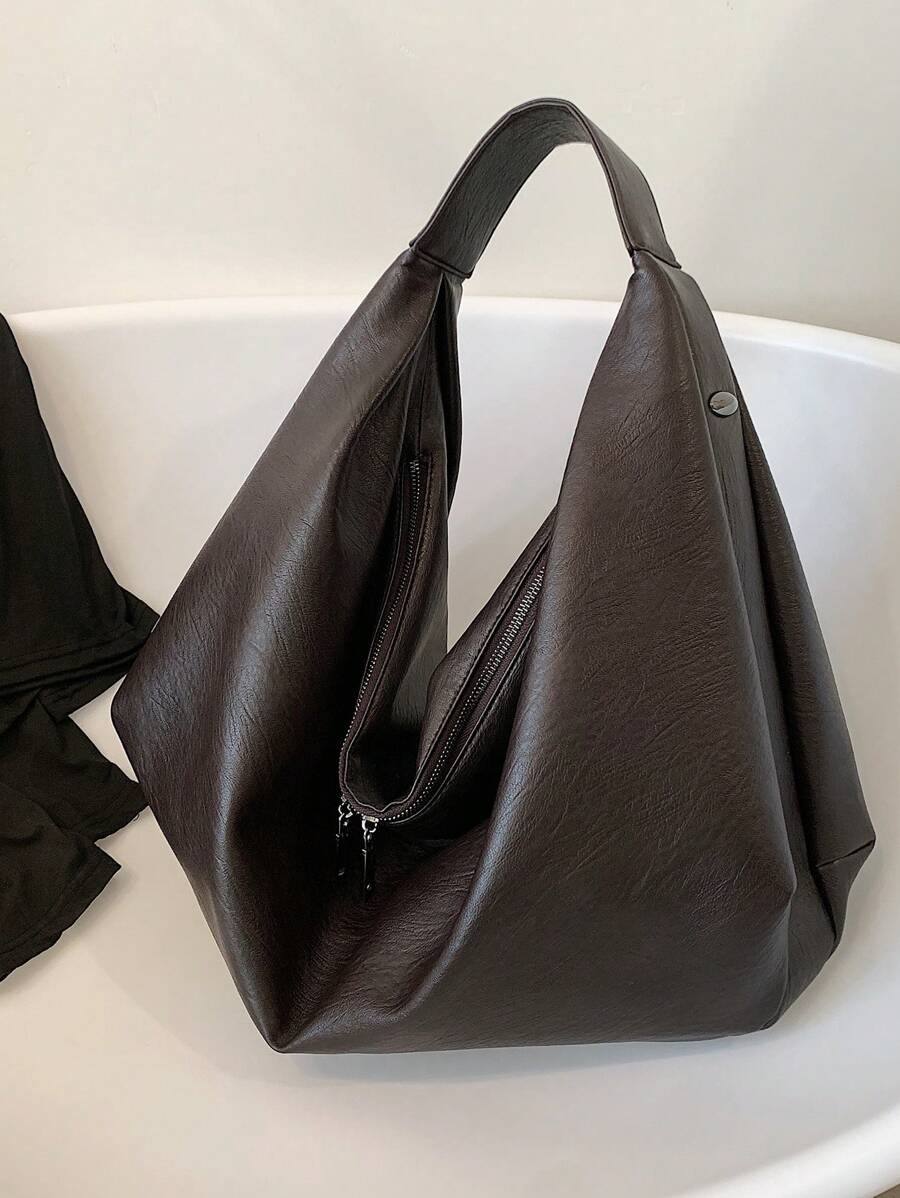 Women's Slouchy Hobo Shoulder Bag, Faux Suede Zip Top Purse for Everyday and Travel