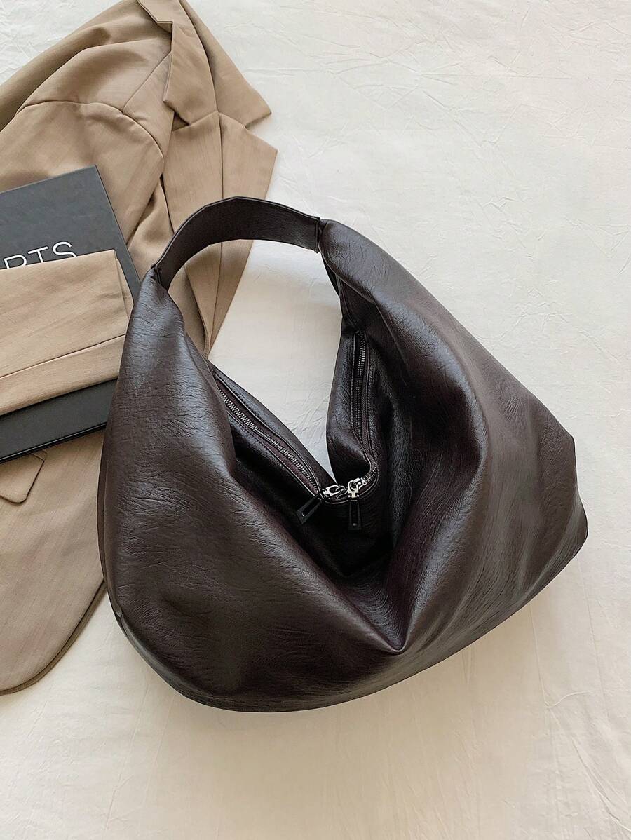 Women's Slouchy Hobo Shoulder Bag, Faux Suede Zip Top Purse for Everyday and Travel