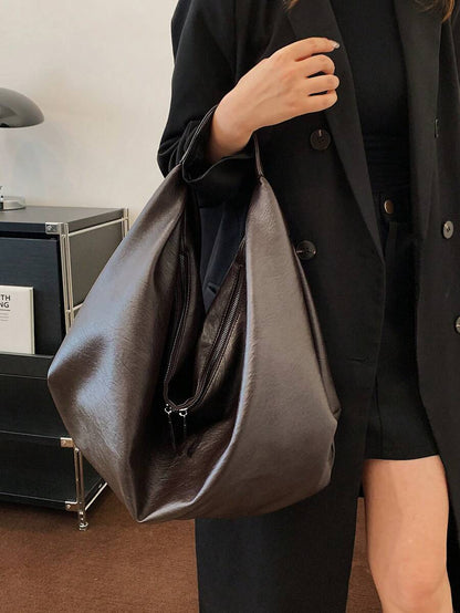 Women's Slouchy Hobo Shoulder Bag, Faux Suede Zip Top Purse for Everyday and Travel