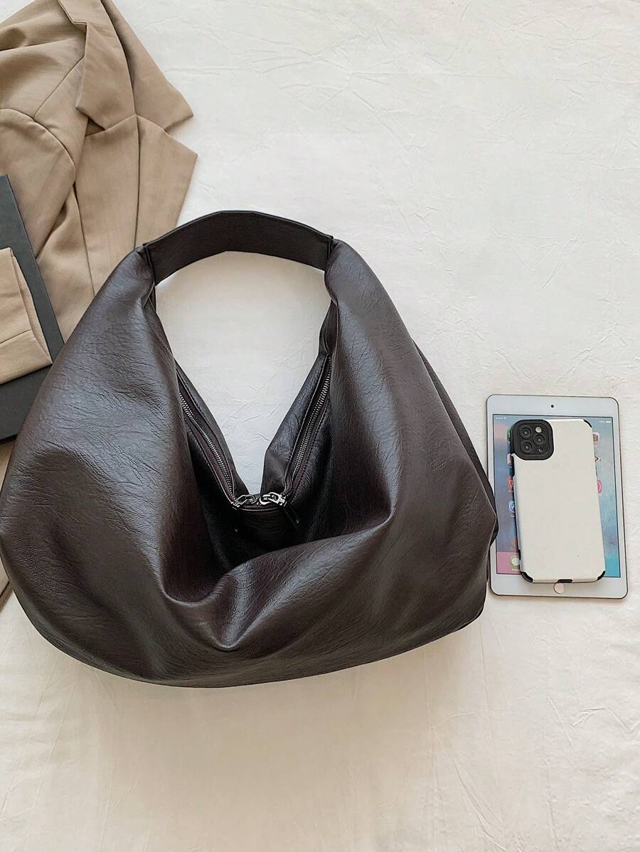 Women's Slouchy Hobo Shoulder Bag, Faux Suede Zip Top Purse for Everyday and Travel