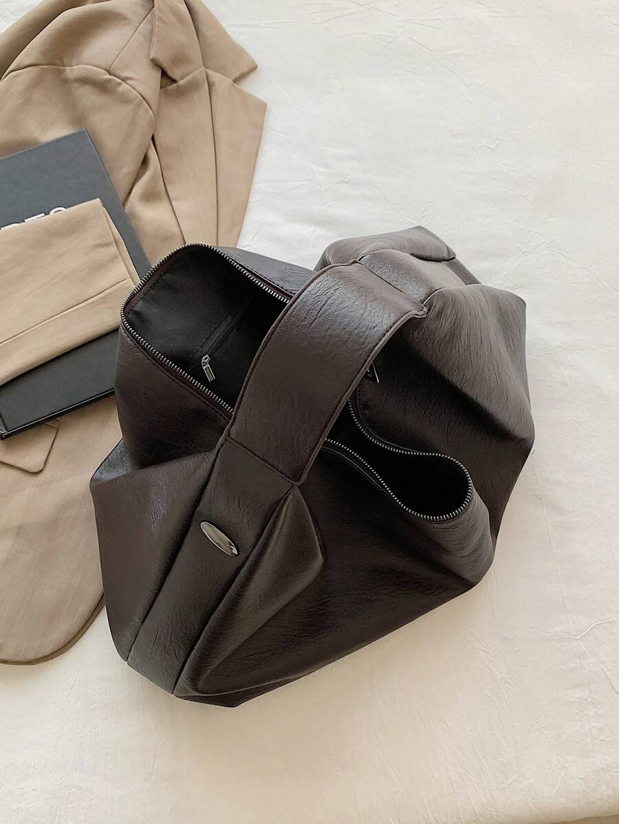 Women's Slouchy Hobo Shoulder Bag, Faux Suede Zip Top Purse for Everyday and Travel