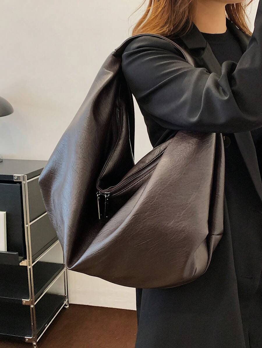Women's Slouchy Hobo Shoulder Bag, Faux Suede Zip Top Purse for Everyday and Travel