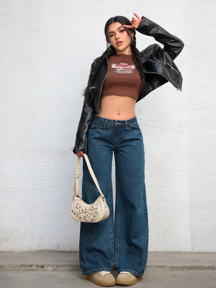 Ravenna High Waisted Wide Leg Baggy Jeans with Pockets