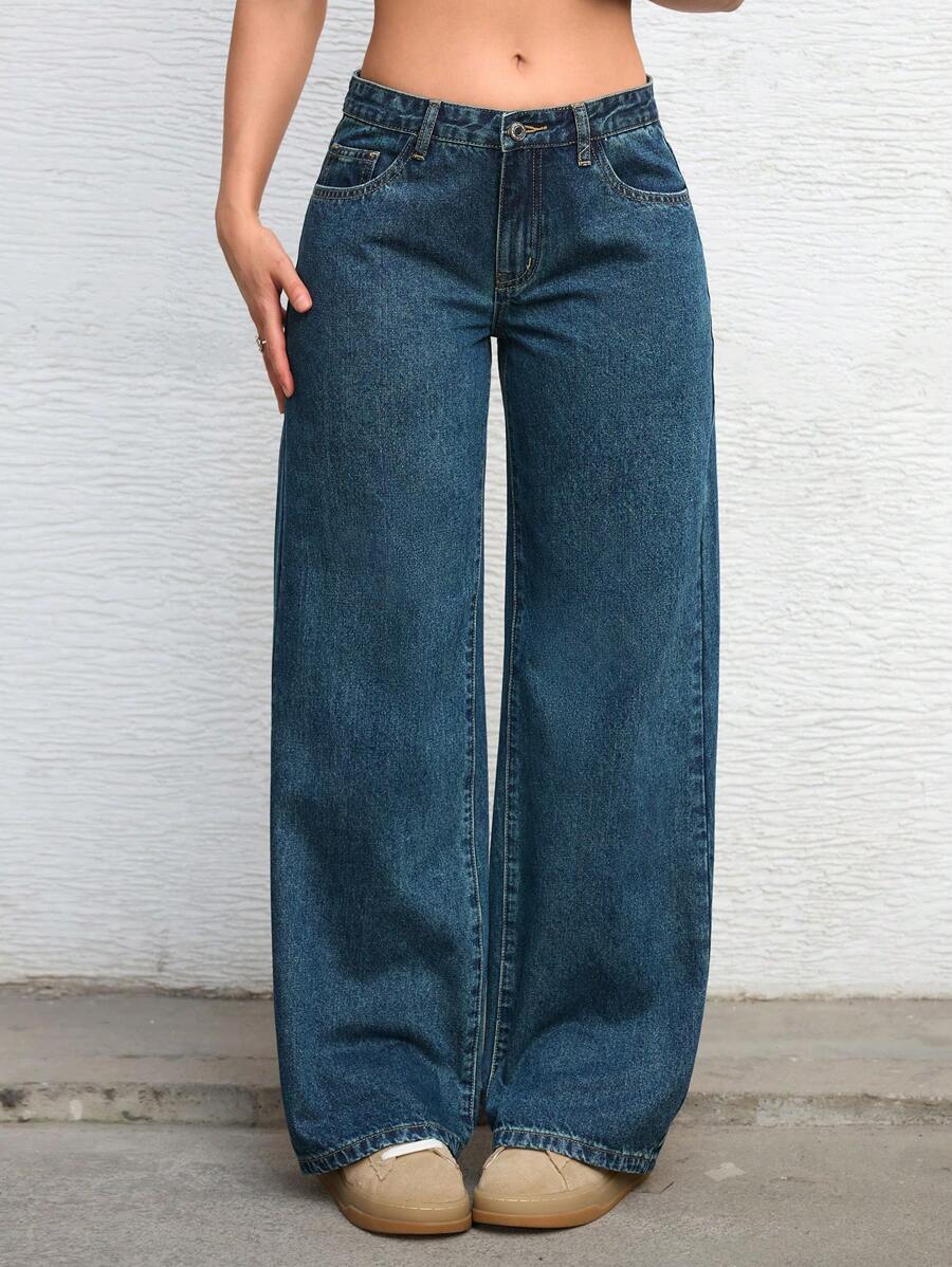 Ravenna High Waisted Wide Leg Baggy Jeans with Pockets