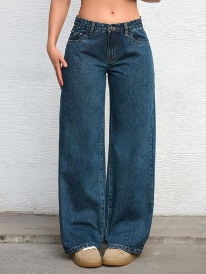Ravenna High Waisted Wide Leg Baggy Jeans with Pockets