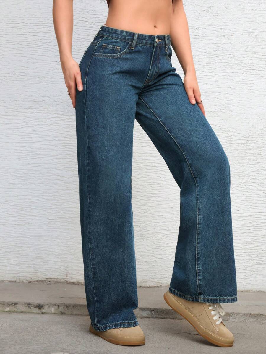 Ravenna High Waisted Wide Leg Baggy Jeans with Pockets