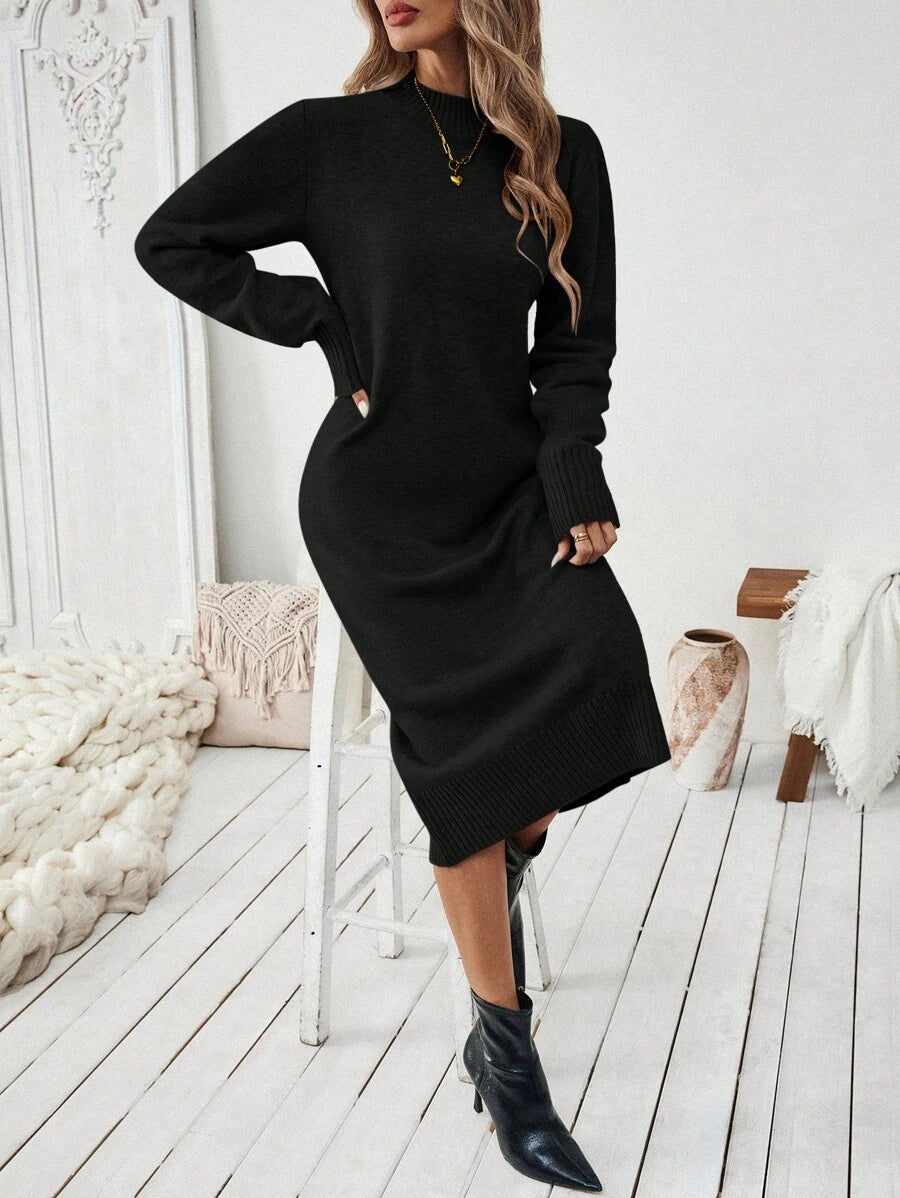 Budapest Mock Neck Raglan Sleeve Knit Midi Sweater Dress
