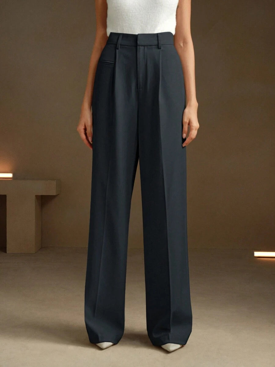 Women's Belted Straight Leg Suit Trousers, Stretch Dress Pants for Work Office - Apricot