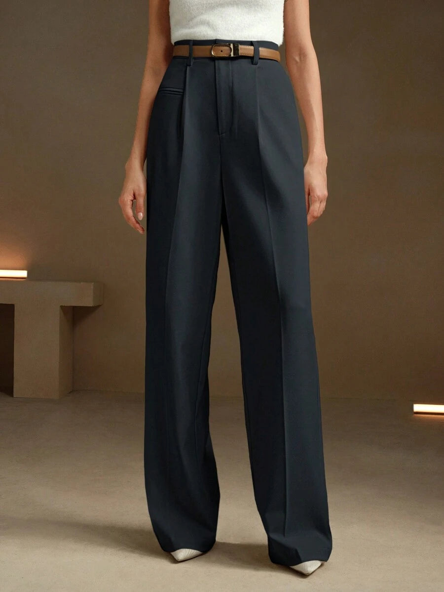 Women's Belted Straight Leg Suit Trousers, Stretch Dress Pants for Work Office - Bronze