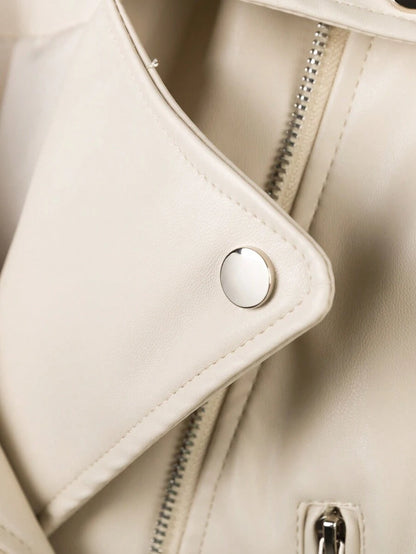 Kamloops Faux Leather Cropped Moto Jacket with Belted Hem