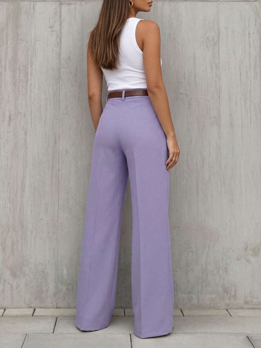 Simone High-Waist Pleated Wide-Leg Trousers with Pockets - Mauve Purple