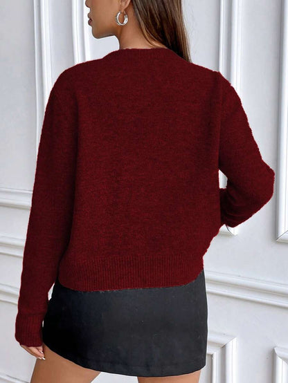 Women's Crew Neck Ribbed Knit Sweater, Fitted Pullover for Fall Winter - Brown
