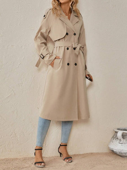 Delia Belted Double Breasted Trench Coat with Raglan Sleeves - Camel