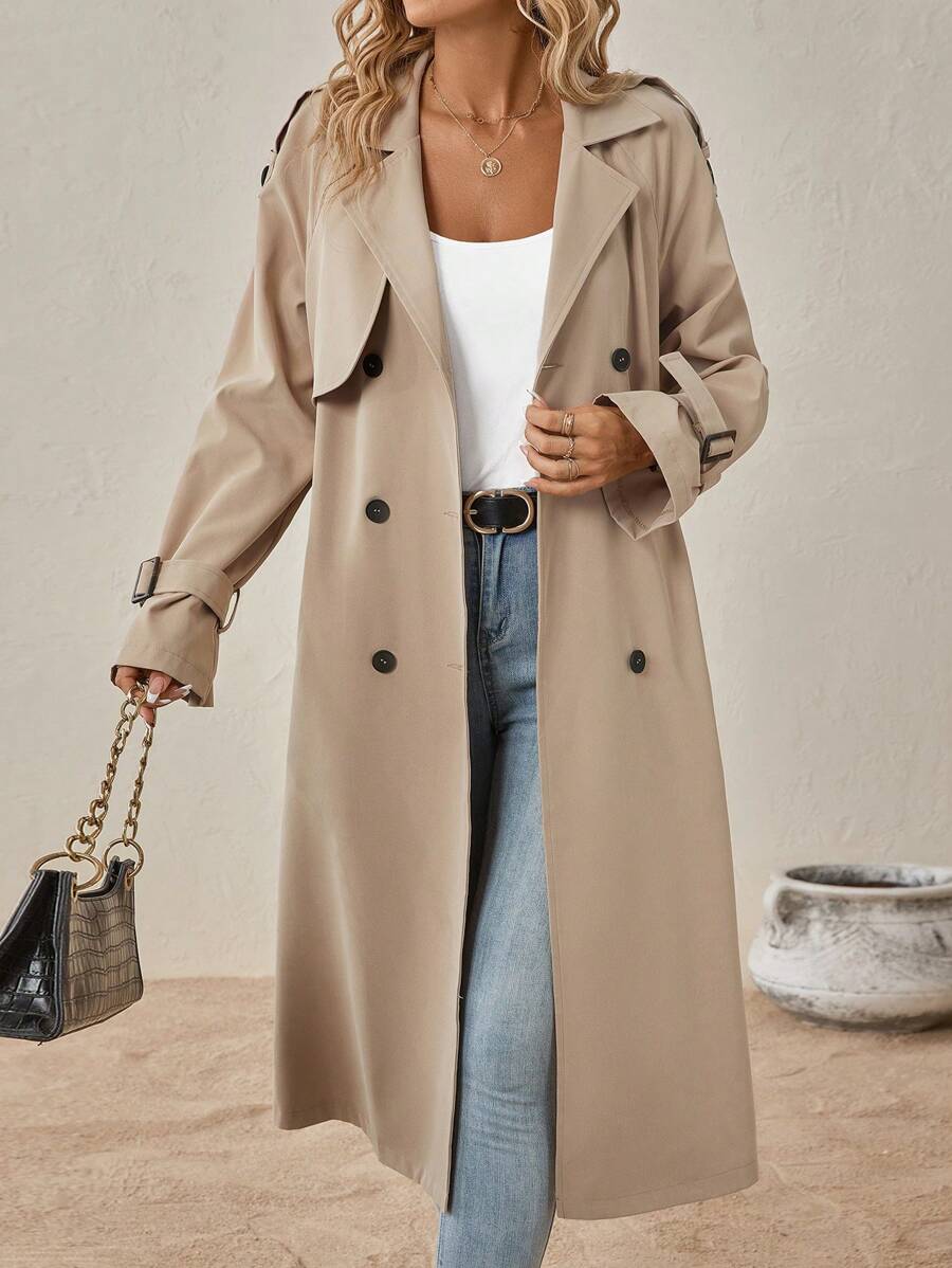 Delia Belted Double Breasted Trench Coat with Raglan Sleeves - Camel