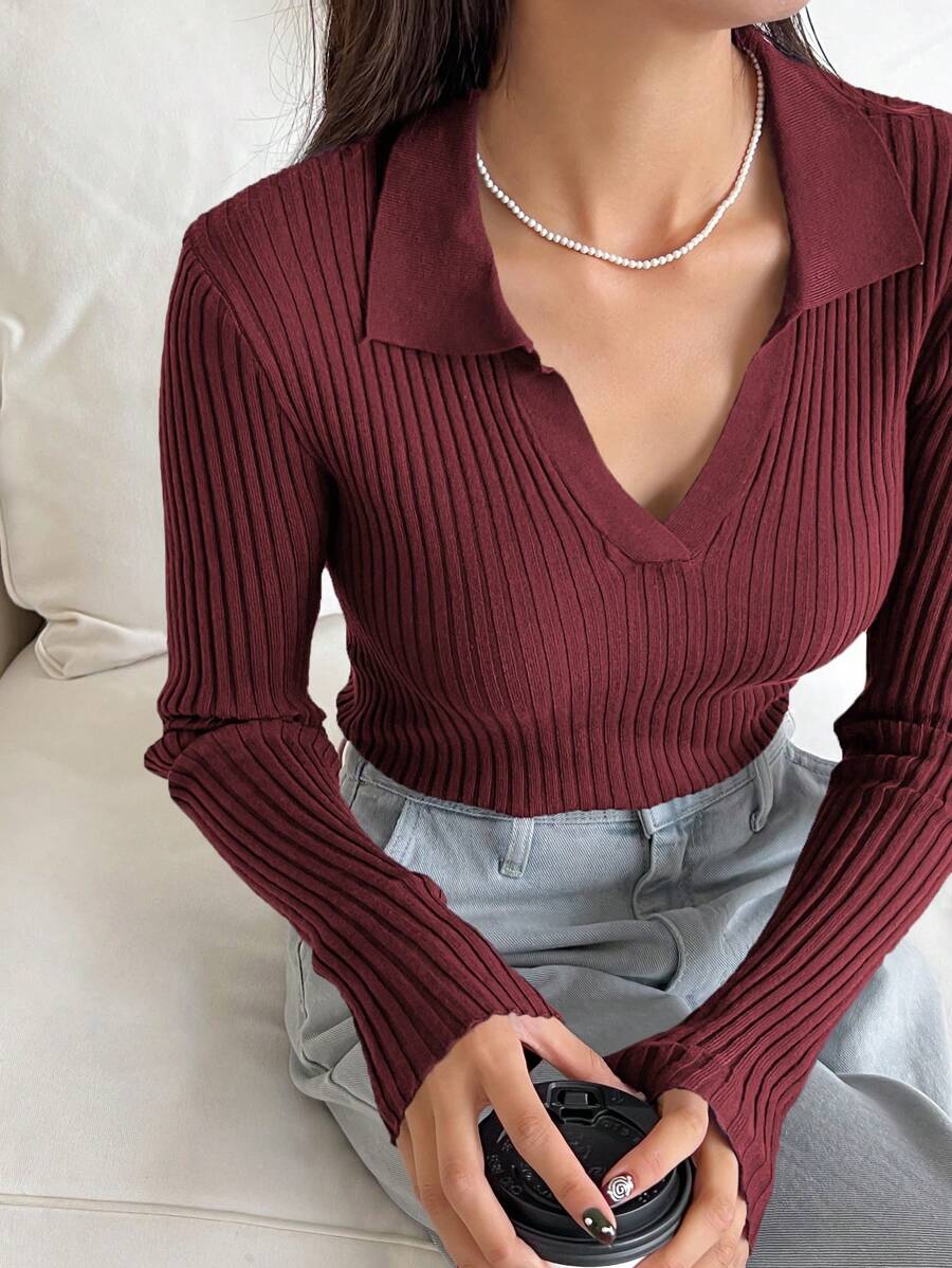 Nyla Striped Ribbed Knit Sweater - Red