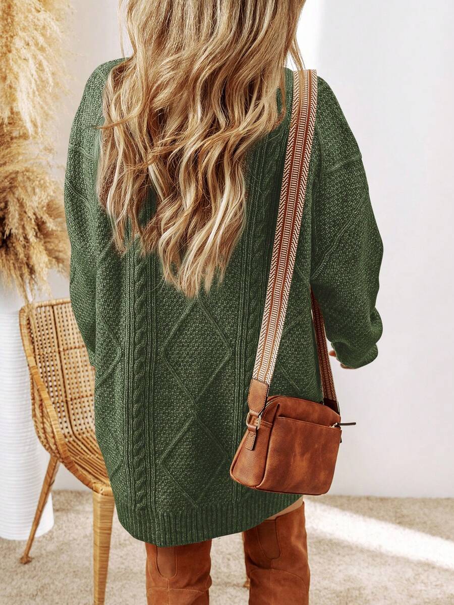 Alina Oversized Cable Knit Sweater Dress - Apricot