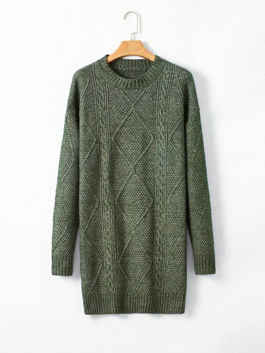 Alina Oversized Cable Knit Sweater Dress - Apricot