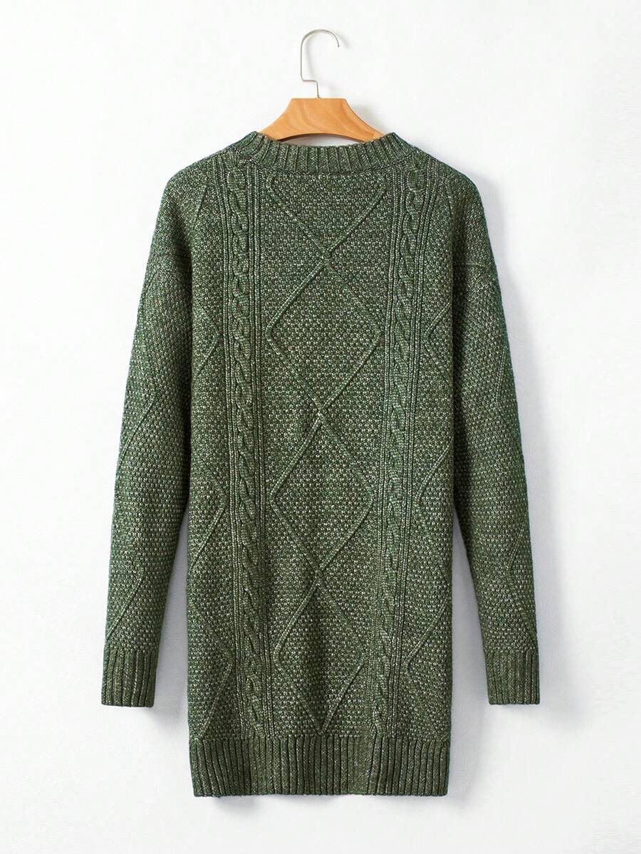 Alina Oversized Cable Knit Sweater Dress - Apricot