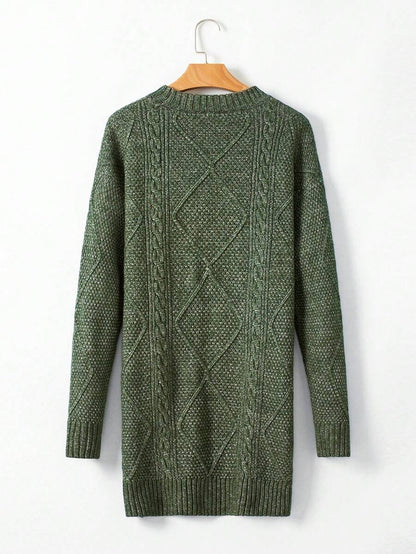 Alina Oversized Cable Knit Sweater Dress - Apricot