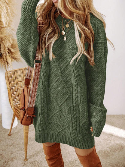 Alina Oversized Cable Knit Sweater Dress - Apricot