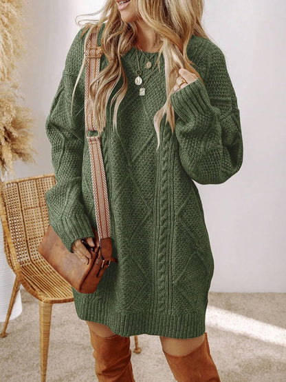 Alina Oversized Cable Knit Sweater Dress - Apricot