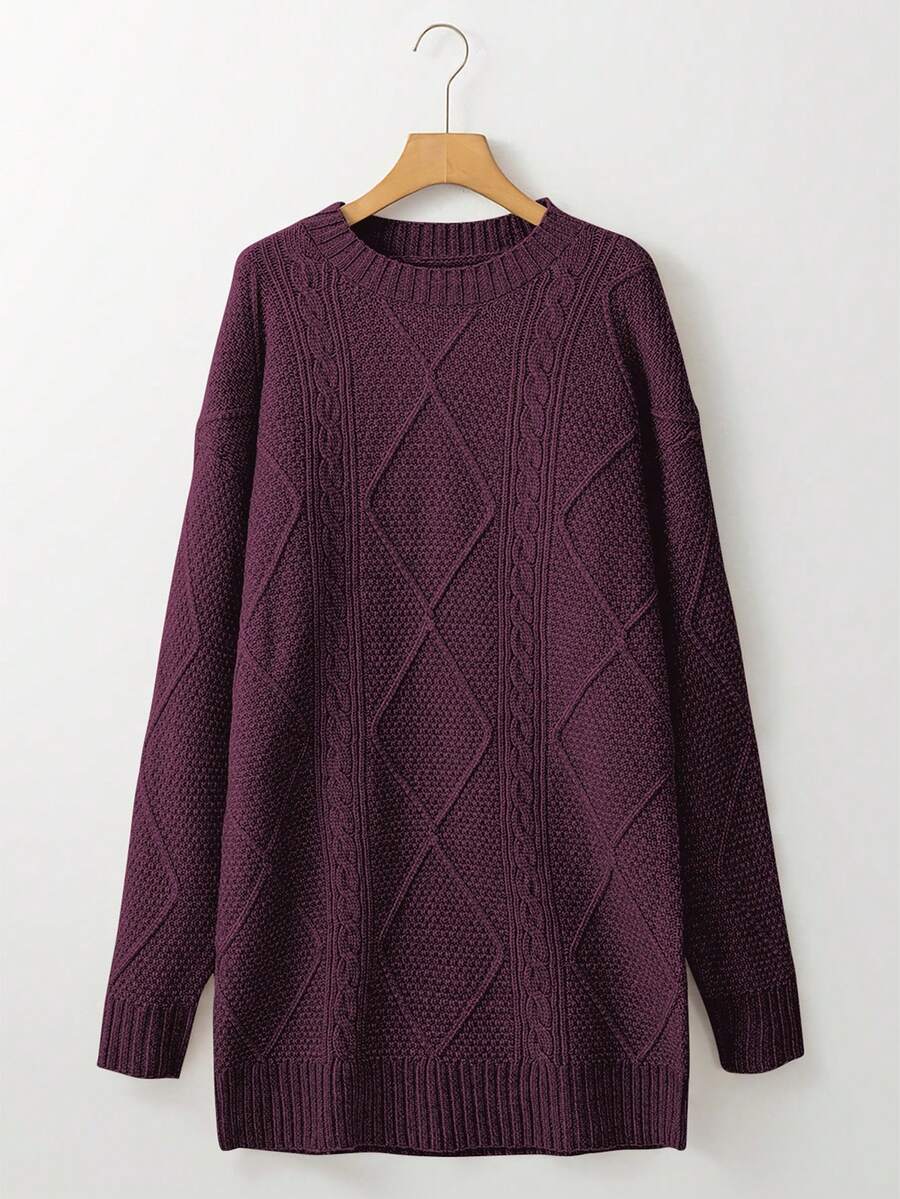 Alina Oversized Cable Knit Sweater Dress - Apricot