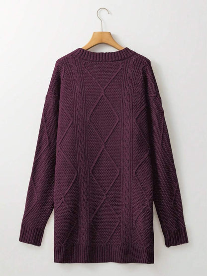 Alina Oversized Cable Knit Sweater Dress - Apricot