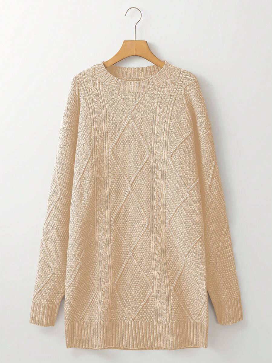 Alina Oversized Cable Knit Sweater Dress - Apricot