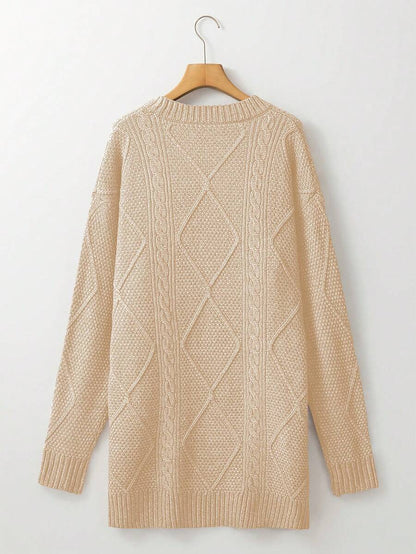 Alina Oversized Cable Knit Sweater Dress - Apricot