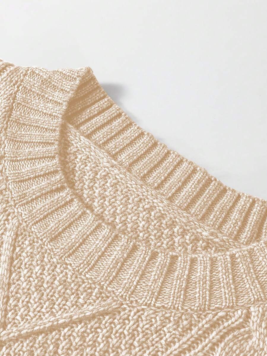 Alina Oversized Cable Knit Sweater Dress - Apricot