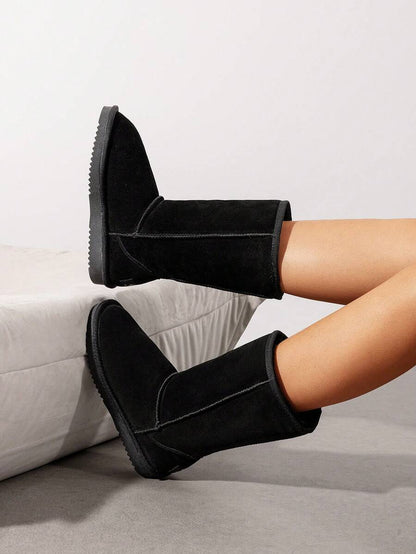 Women's Mid Calf Winter Snow Boots Mid-Low Heel Flat Bottom Non-Slip Wear-Resistant Boots,Suede Warm Winter Casual Outdoor Christmas Festival Boot Mensa
