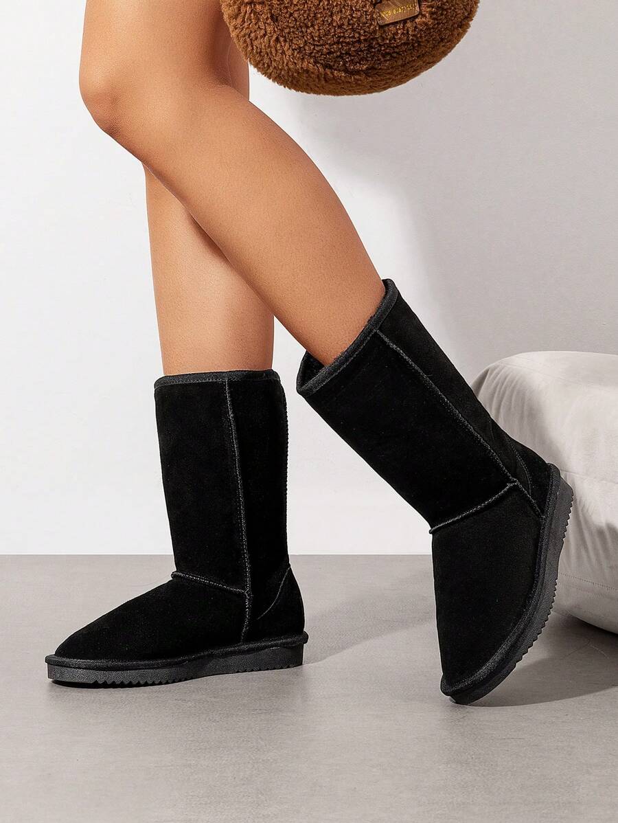 Women's Mid Calf Winter Snow Boots Mid-Low Heel Flat Bottom Non-Slip Wear-Resistant Boots,Suede Warm Winter Casual Outdoor Christmas Festival Boot Mensa