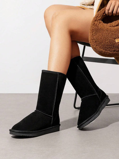 Women's Mid Calf Winter Snow Boots Mid-Low Heel Flat Bottom Non-Slip Wear-Resistant Boots,Suede Warm Winter Casual Outdoor Christmas Festival Boot Mensa