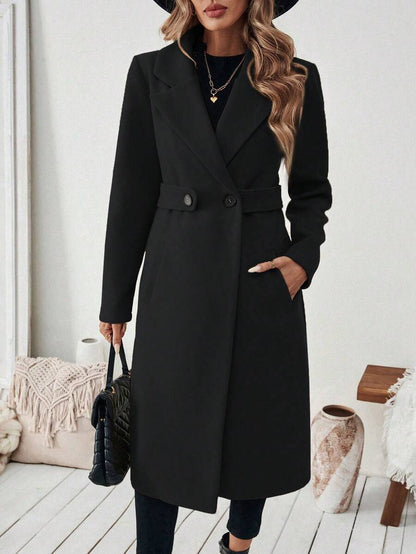 Leocadia Notched Lapel Double-Breasted Tailored Overcoat - Red