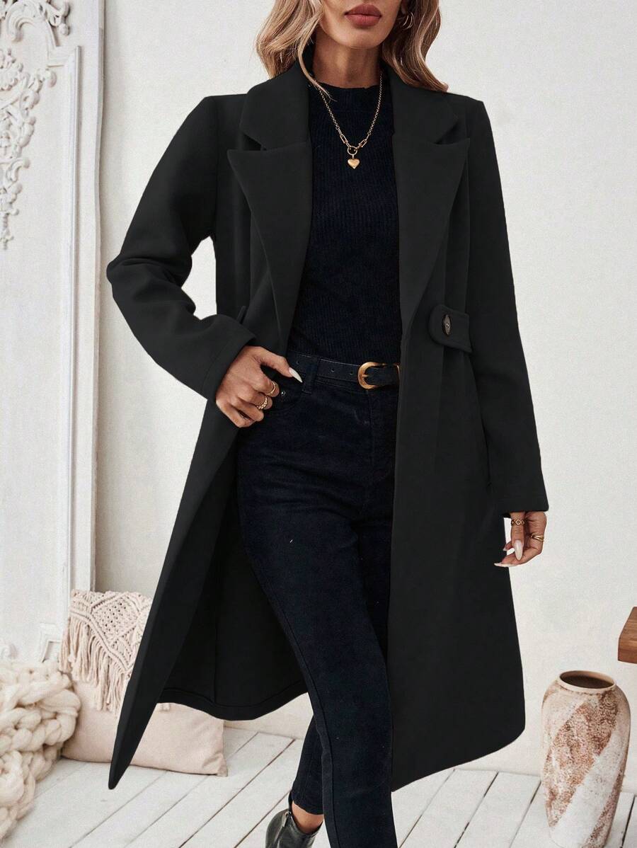 Leocadia Notched Lapel Double-Breasted Tailored Overcoat - Pink