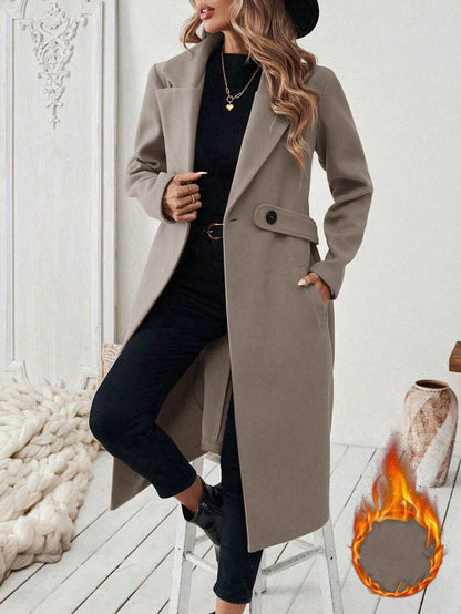 Leocadia Notched Lapel Double-Breasted Tailored Overcoat - Coffee Brown
